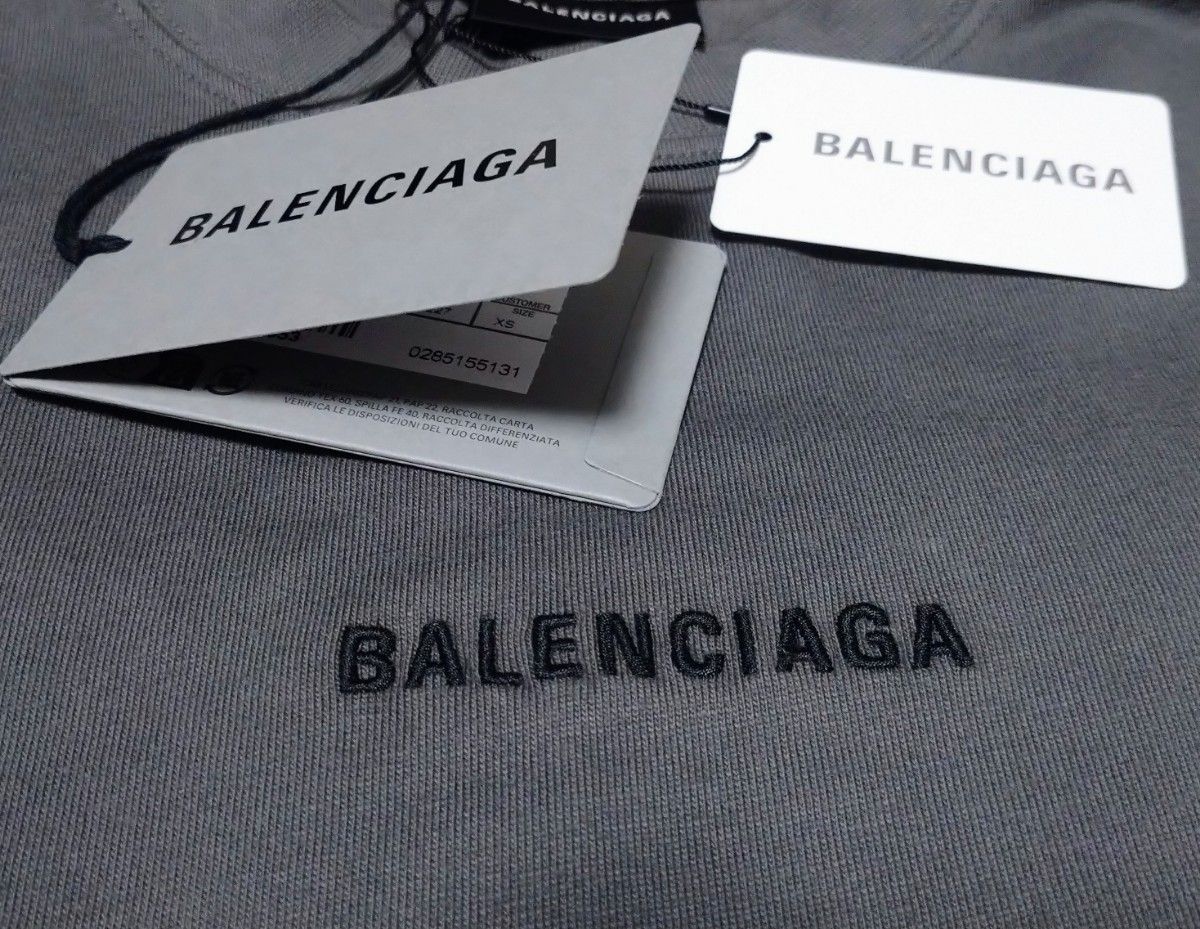 新品 バレンシアガ 半袖カットソー バックロゴ刺繍 グレー XS-