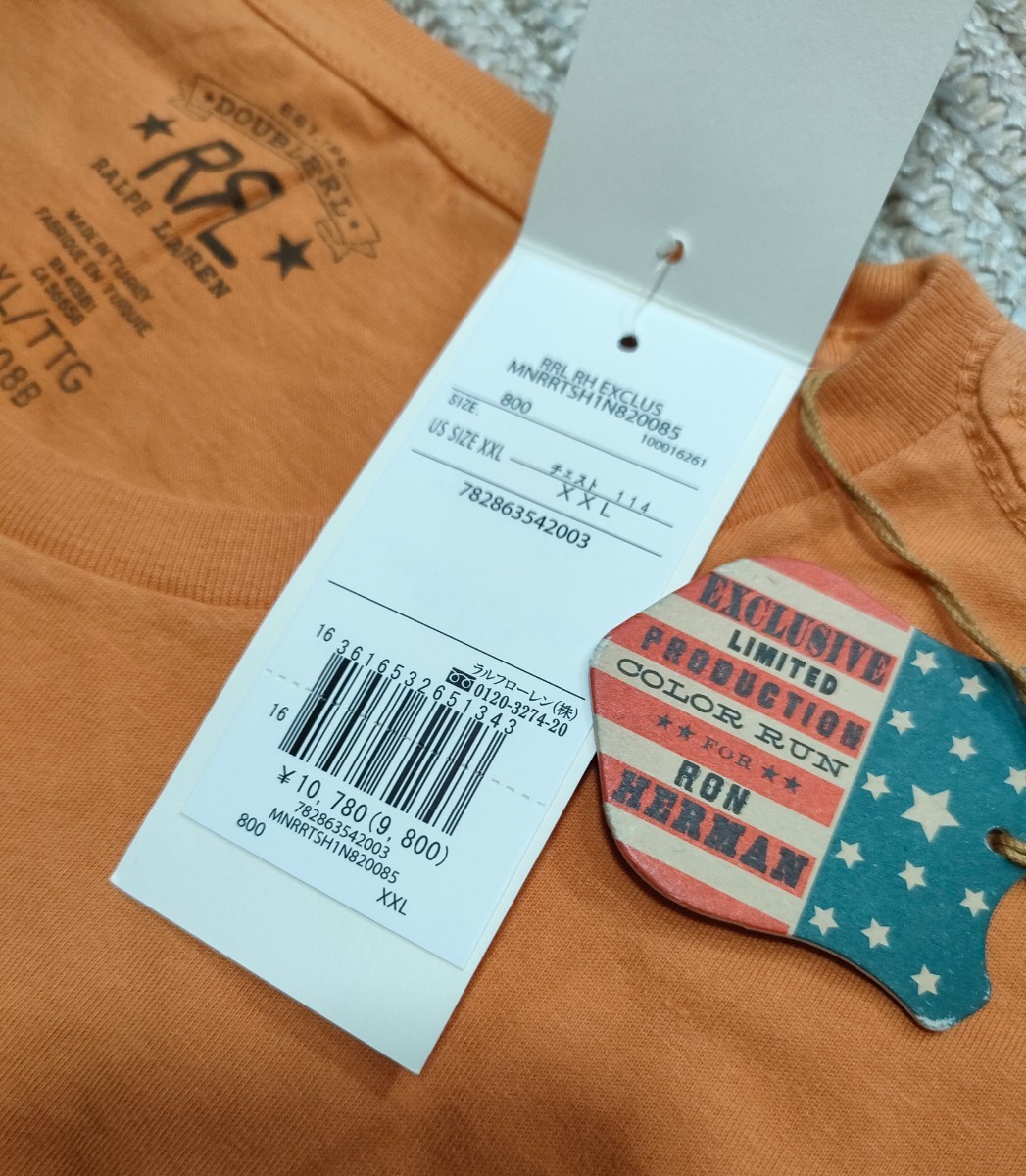 新品 定価10780 Ron Herman RRL 別注 ロンハーマン 半袖 Tシャツ XXL ウォッシュ オレンジ ロンハーマン メンズ ラルフローレン_画像5