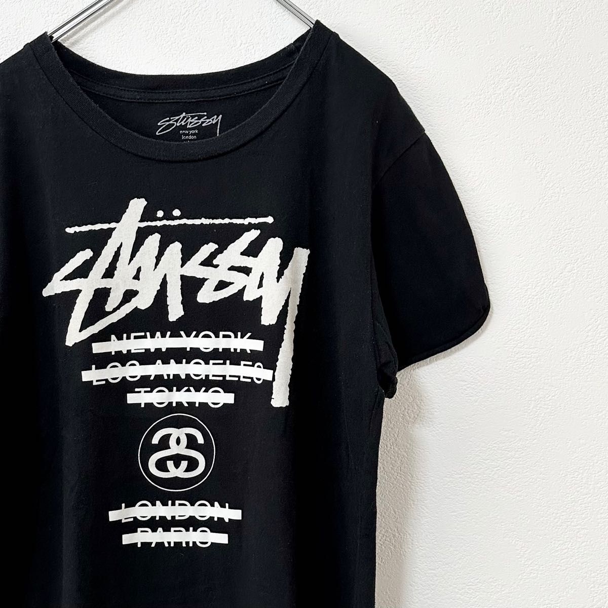 stussy/ステューシー★ワールドツアーTシャツ★ニューヨーク★ロサンゼルス★東京★ロンドン★パリ★ブラック×ホワイト/黒白★M