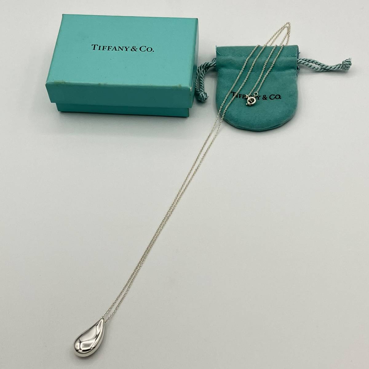 ☆ ラージ 希少品 ティファニー ティアドロップ ロング ネックレス ペンダント 雫 しずく シルバー 925 Tiffany Teardrop  Necklace Pendant