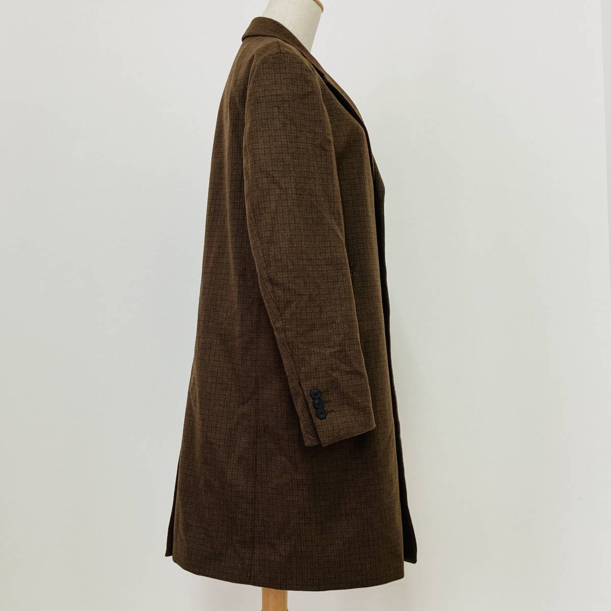 a02929 美品 UNIQLO ユニクロ メンズ チェスターコート カシミヤ 毛混 アウター S 茶系 チェック 上質(zhì) 上品 ベーシックカジュアルスタイル