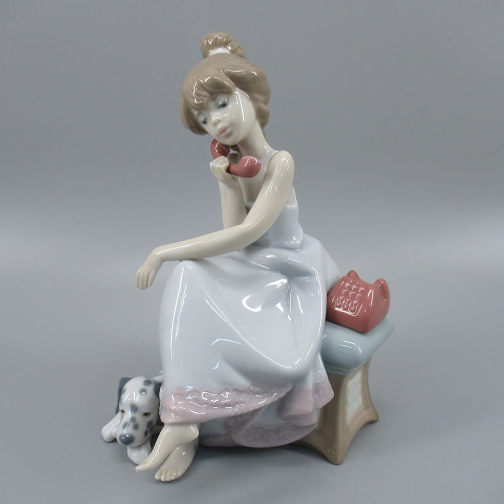 1円~ Lladro リヤドロ ♯5466 「大事な電話」少女 犬 インテリア 陶器