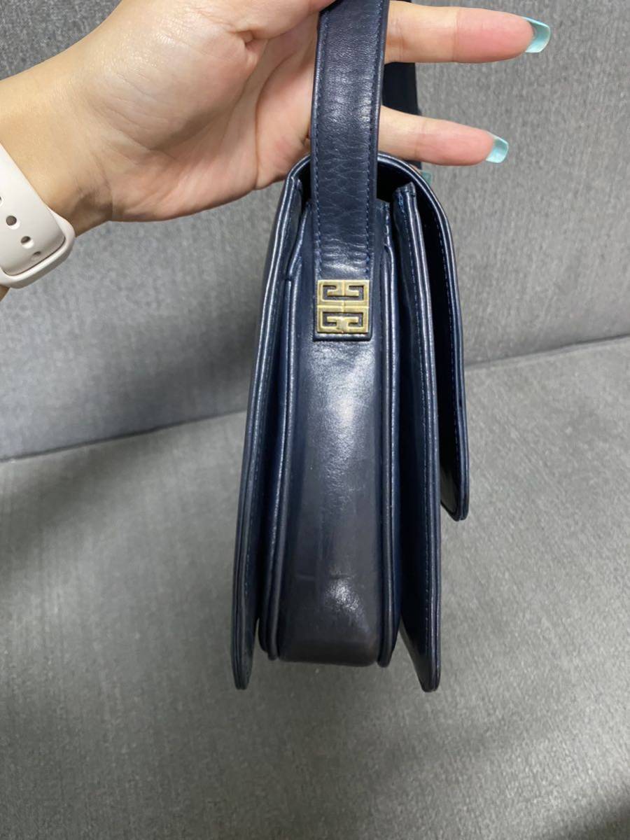 GIVENCHY ジバンシー ハンドバッグ ロゴ サークル レザー ネイビー 紺