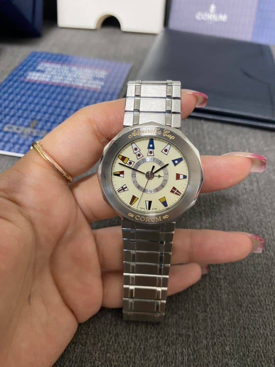 古典 白 SS 紳士用 アドミラルズカップ 腕時計 コルム CORUM 稼動品