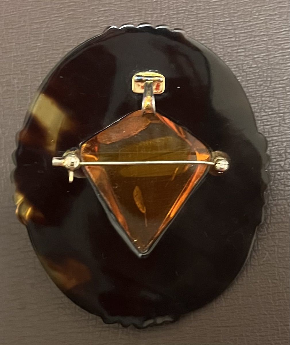  tortoise shell × amber brooch pendant head used long-term keeping goods 