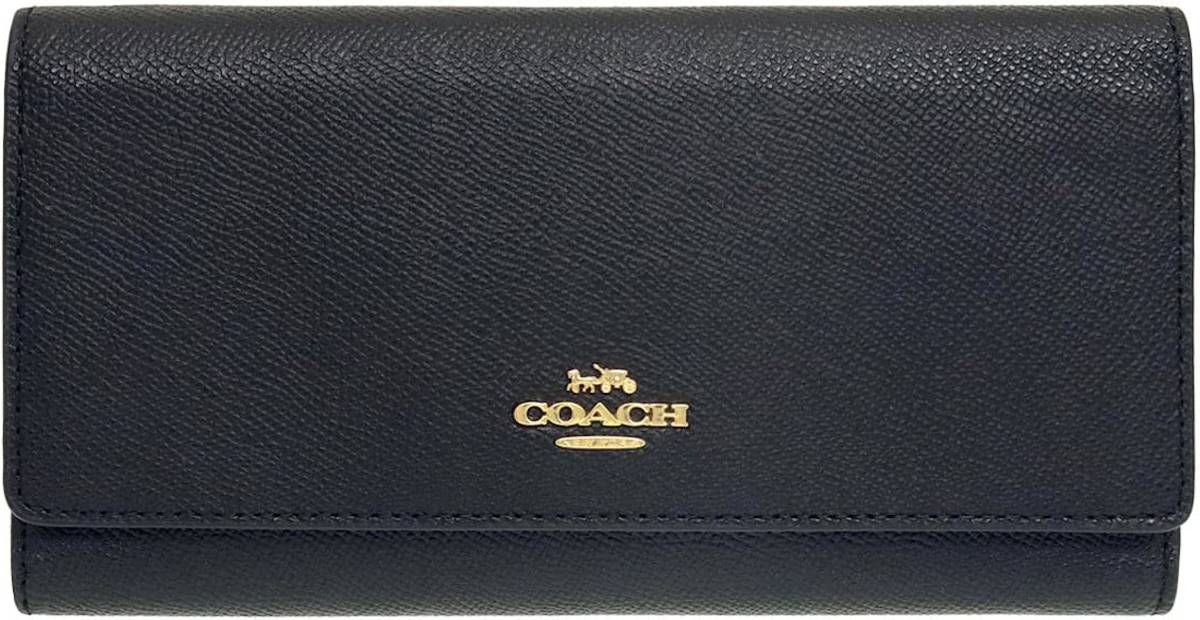 9KP 未使用 COACH コーチ クロスグレインレザー トライフォールド ロゴ ウォレット 三つ折り 長財布 ブラック C5578_画像1