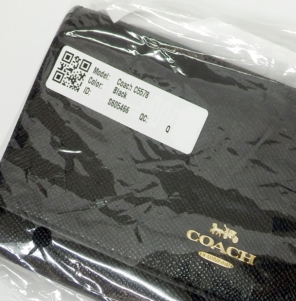 9KP 未使用 COACH コーチ クロスグレインレザー トライフォールド ロゴ ウォレット 三つ折り 長財布 ブラック C5578_画像4
