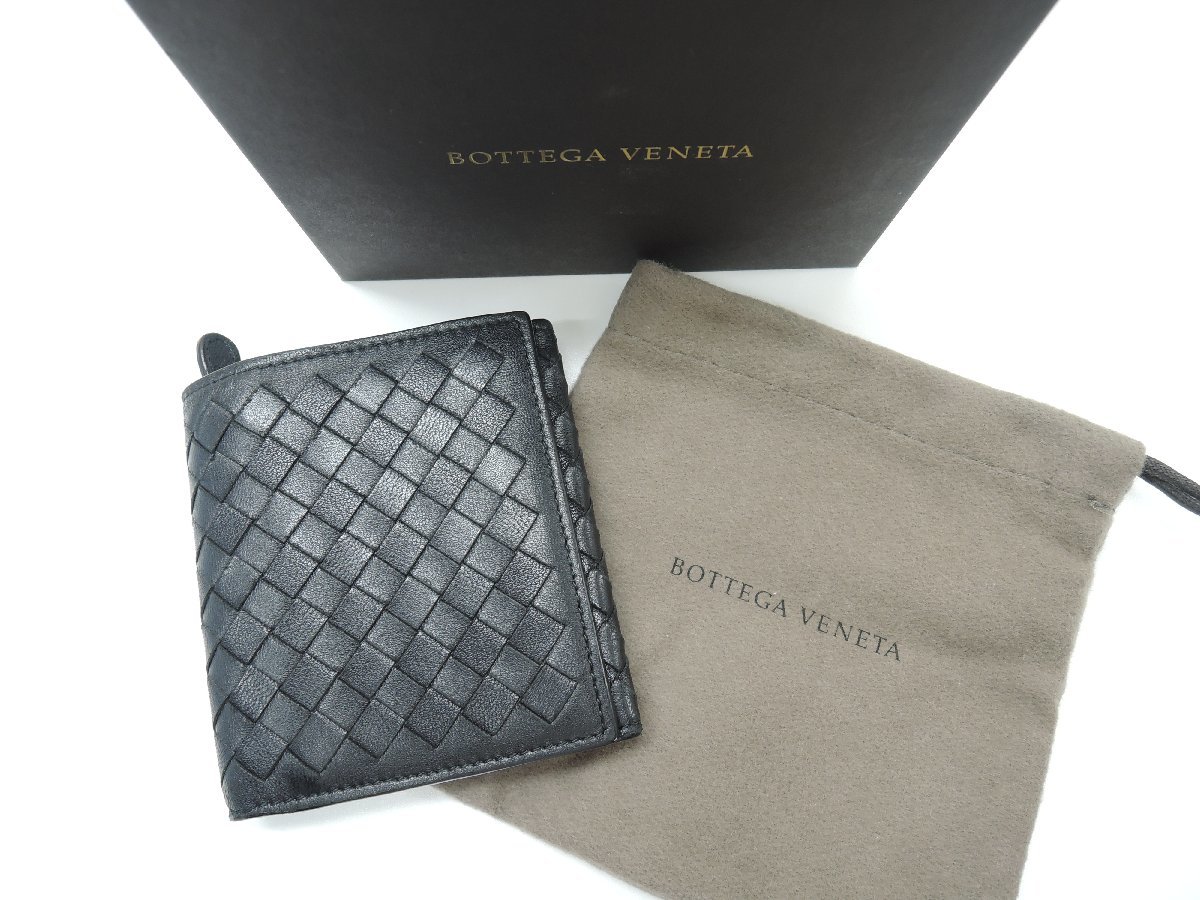 BOTTEGA VENETA ボッテガヴェネタ 三つ折り財布 ブラック イントレチャート メンズ ランクA BRB・バッグ・財布