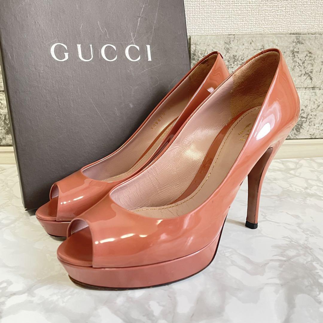 第一ネット オープントゥ エナメルパンプス ハイヒール グッチ GUCCI