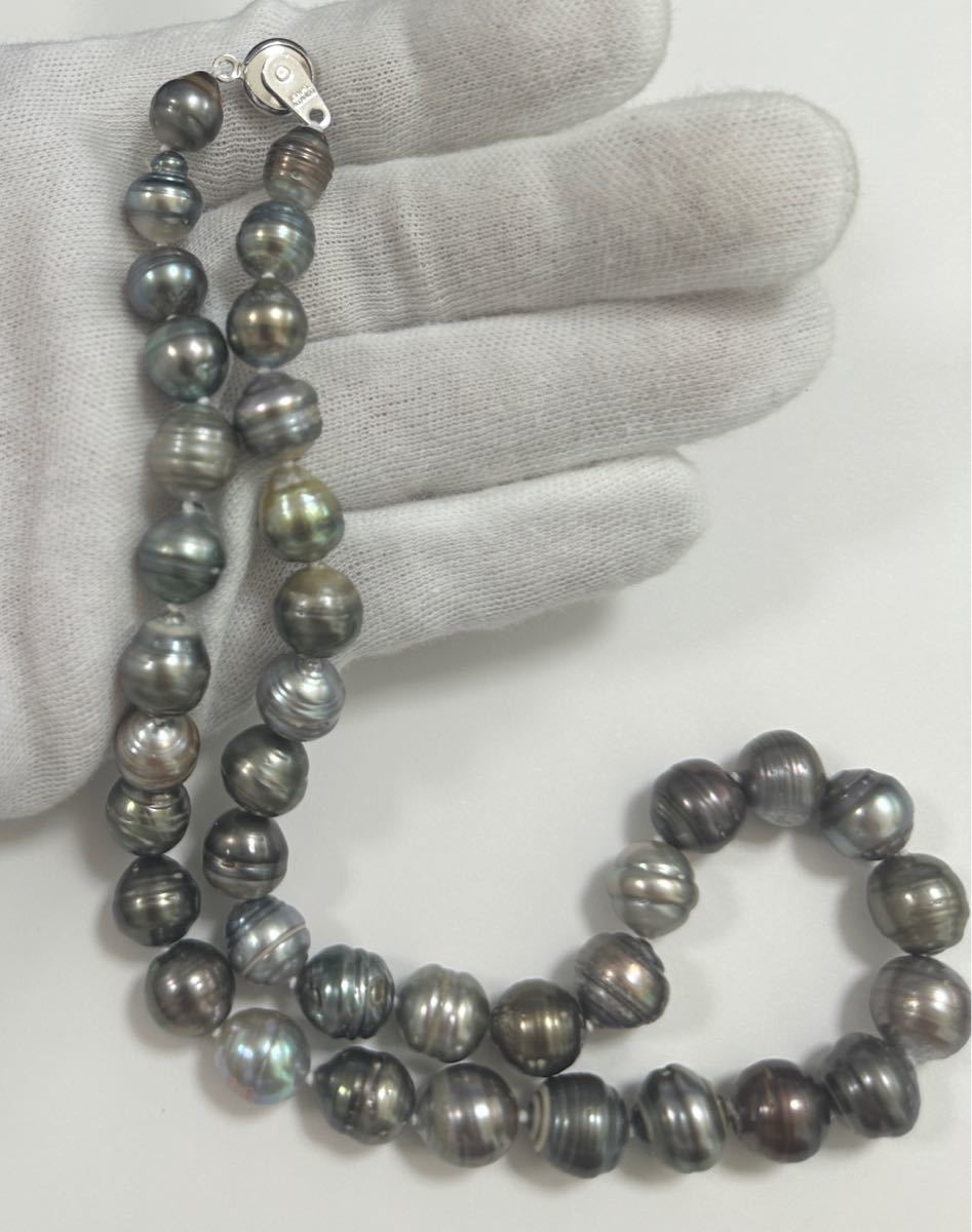 タヒチ黒蝶真珠ネックレス ブラックパール8-11mm マルチカラー 本真珠