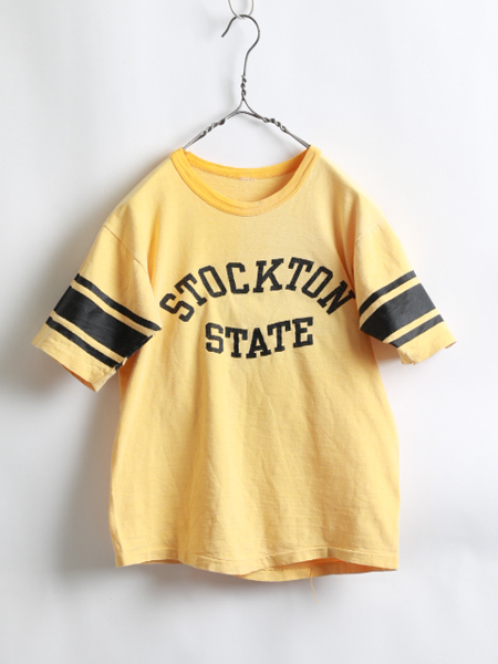 60s 70s ★ Stockton State ストックンステイト ラバー プリント 半袖 フットボール Tシャツ ( メンズ 男性 XS程 ) 60年代 70年代 古着