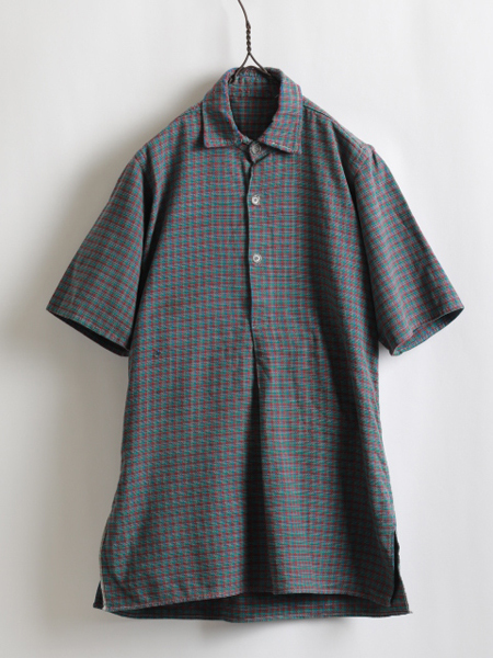 パーティを彩るご馳走や 50s USED 古着 ビンテージ ユーロ 50年代 ) S程 男性 メンズ ( シャツ グランパ プルオーバー コットン 半袖 柄 チェック フレンチ ★ Sサイズ パーティを彩るご馳走や 50s USED 古着 ビンテージ ユーロ 50年代 ) S程 男性 メンズ ( シャツ グランパ プルオーバー コットン 半袖 柄 チェック フレンチ ★ Sサイズ