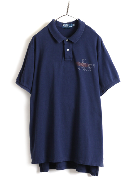 大きいサイズ XXL ■ ポロ ラルフローレン フラッグ パネル 鹿の子 半袖 ポロシャツ ( メンズ 2XL ) POLO カスタムフィット ステンシル 紺_画像1