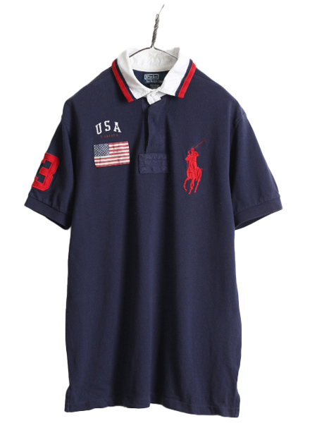  большой po колено # America представитель Polo Ralph Lauren олень. . рубашка-поло с коротким рукавом мужской M б/у одежда ограничение POLO Rugger рубашка модель регби темно-синий 