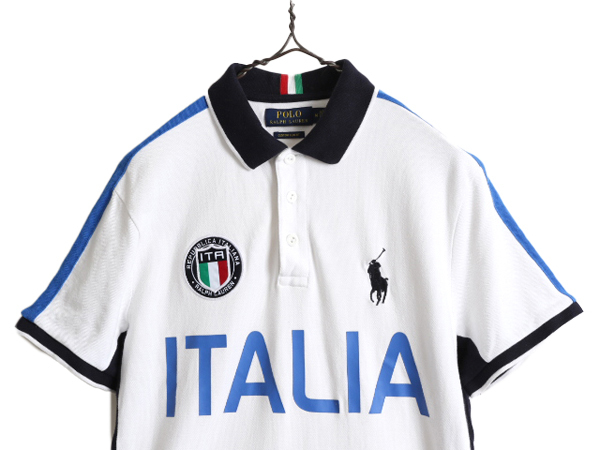 ミドルポニー ■ イタリア 代表 ポロ ラルフローレン 鹿の子 半袖 ポロシャツ ( メンズ M ) 古着 限定 POLO ラガー シャツ タイプ ラグビー_画像2
