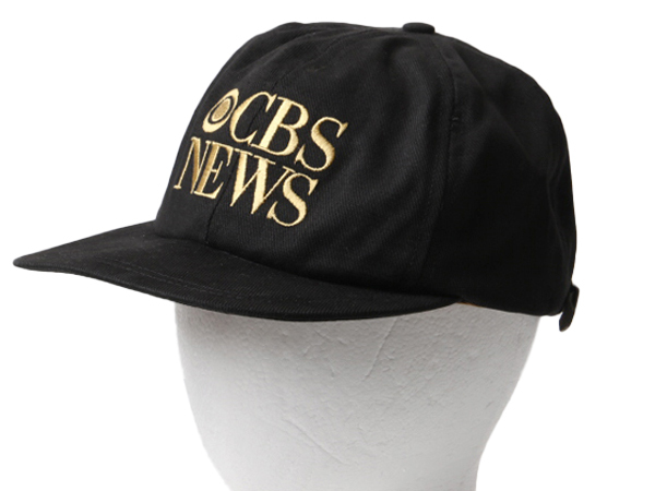 90s USA製 ■ CBS NEWS 企業ロゴ 刺繍 ベースボール キャップ フリーサイズ / 帽子 古着 90年代 オールド ニュース 企業物 黒 トラッカー_画像1