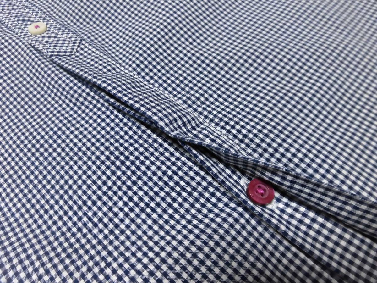 大人気サイズ L(3) 美品 バーバリーブラックレーベル パープルホース刺繍 襟内・襟裏・袖口裏格子 ギンガムチェック総柄 7分袖シャツ