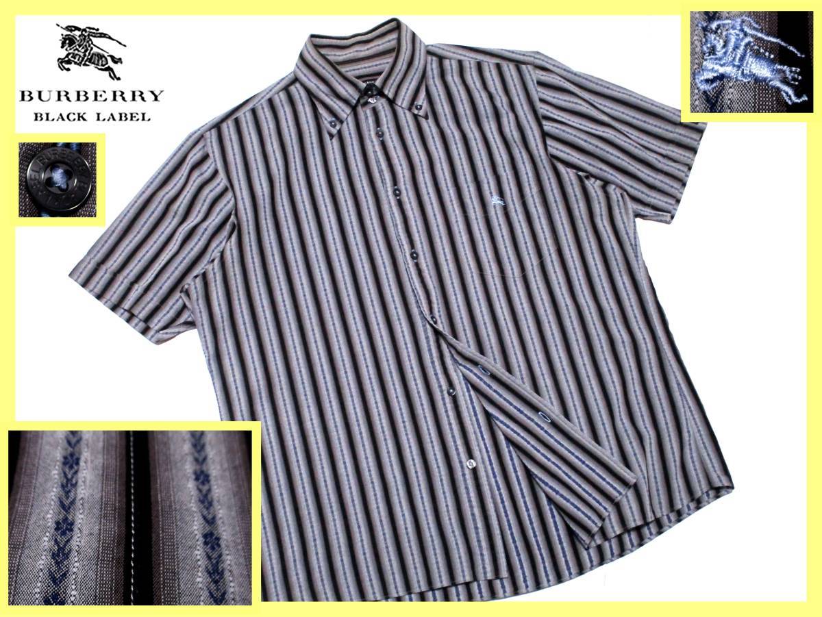 激レア フラワーストライププリント総柄 大人気サイズ L(3) 極美品 バーバリーブラックレーベル ホース刺繍 ボタンダウンシャツの画像2