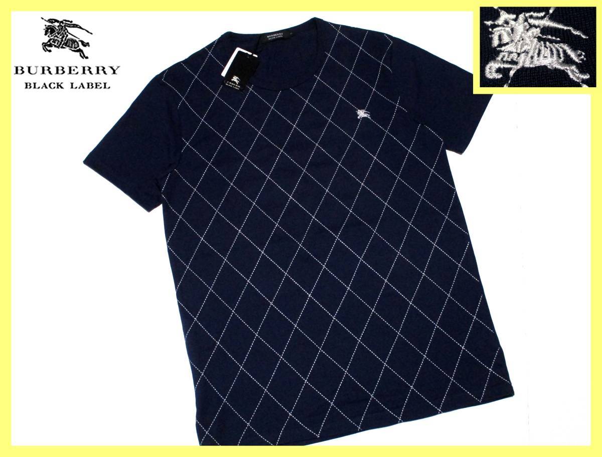 激レア新品タグ付 バーバリーブラックレーベル ホワイトホース刺繍 ダイヤホワイトステッチデザイン Tシャツ サイズ M(2)