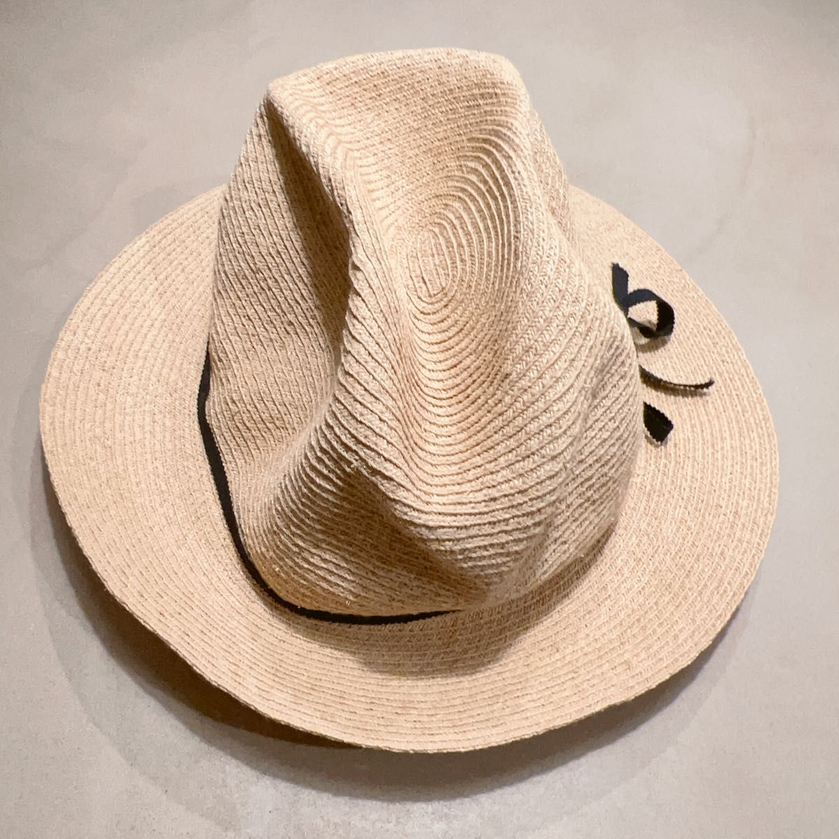 mature ha. Boxed hat リム6cm リボン黒　 ストローハット リボン付き　 麦わら帽子