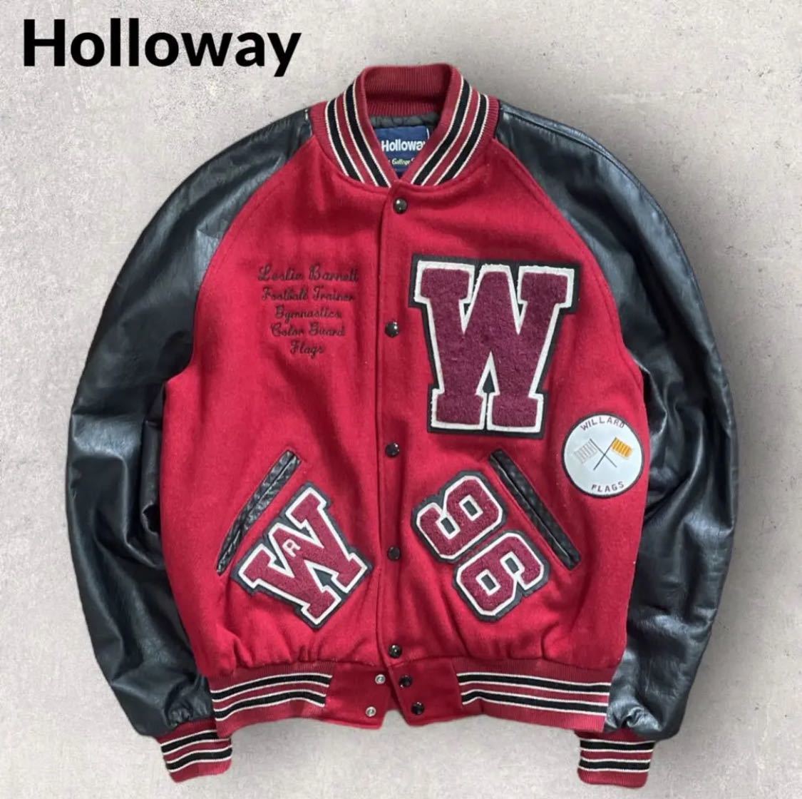 返品不可】 Holloway 赤×黒 M レザースタジャン 袖革 セミデコ USA製