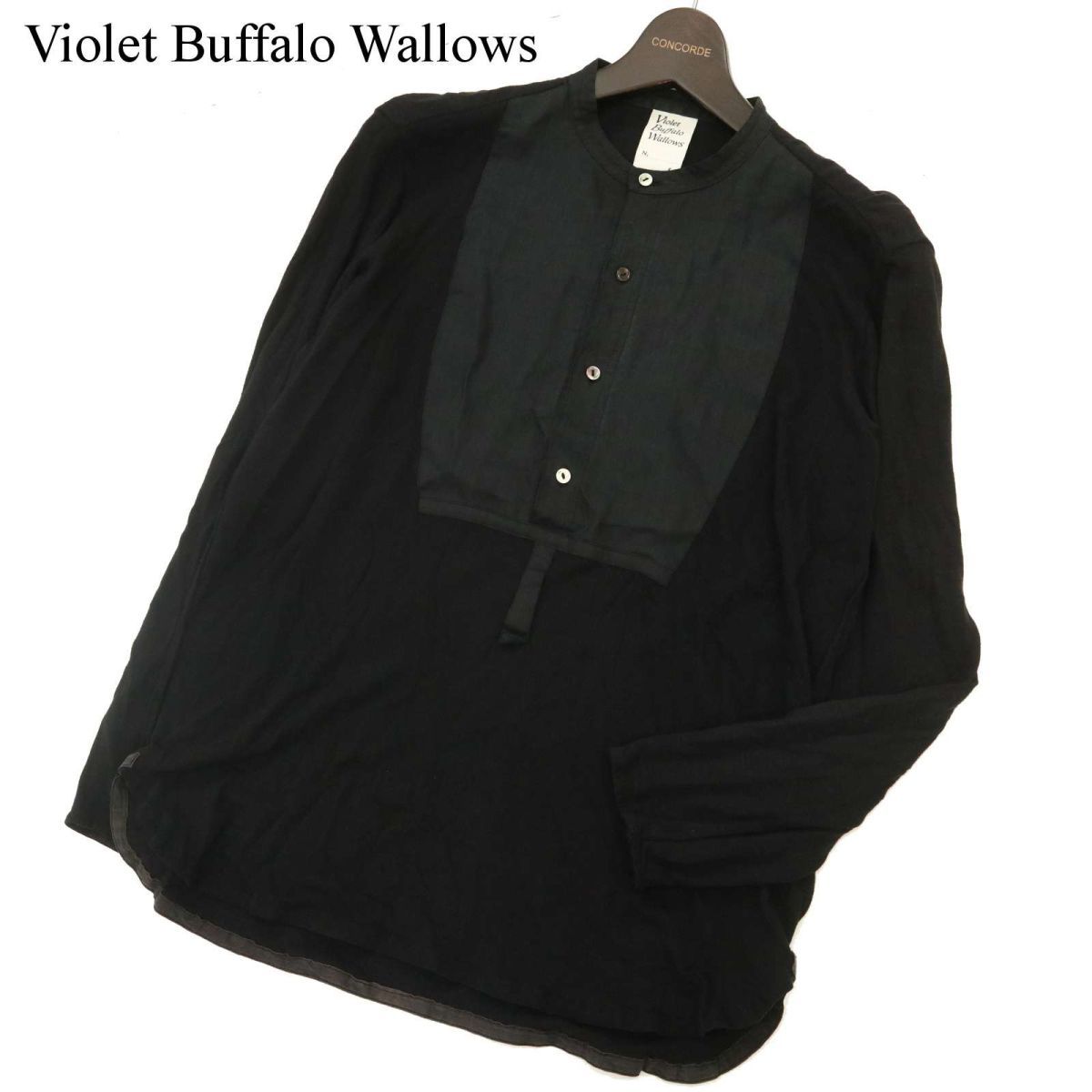Violet Buffalo Wallows ドレステリア 通年 長袖 ウール混★ 切替 ヘンリーネック カットソー ロンTシャツ Sz.S　メンズ 黒　C3T06835_7#F_画像1