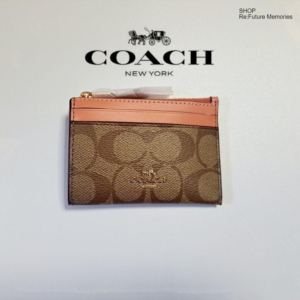 正規品　新品　送料無料　コーチ COACH　キーリング コインケース カードケース カーキ×ライトコーラル  定期入れ パスケース