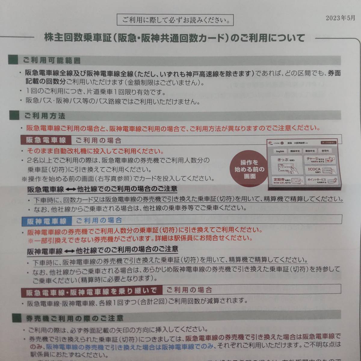 阪急阪神ホールディングスの株主回数乗車証(4回カード)。有効期限は2024年5月31日まで。　グループ優待券/有効期限2023年11月30日まで_画像4