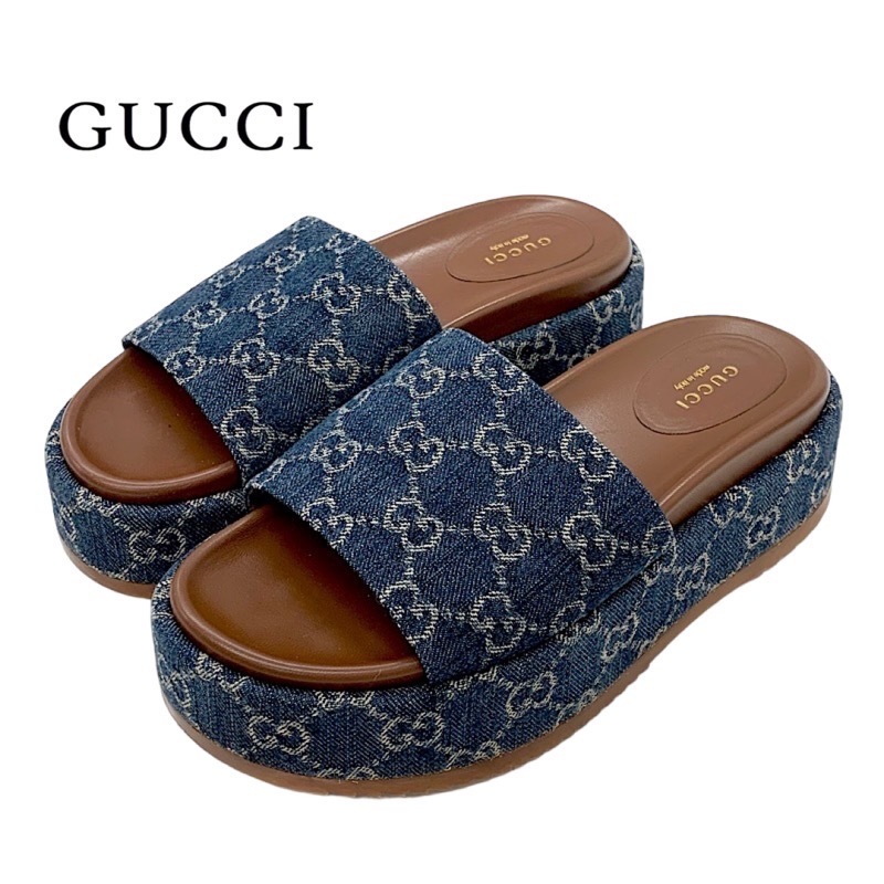 新しいエルメス グッチ GUCCI フラットサンダル プラットフォーム GG