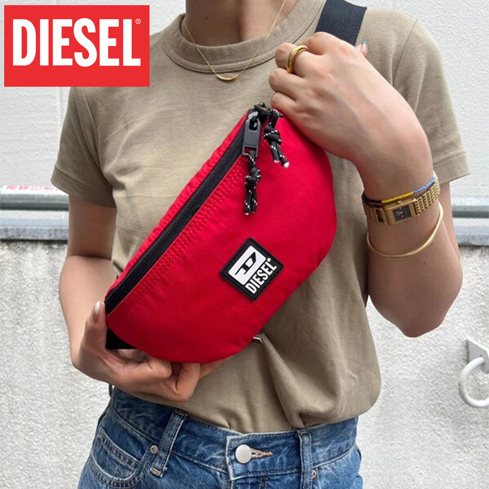 新品 DIESEL ディーゼル ナイロン ボディバッグ ウエストポーチ レッド