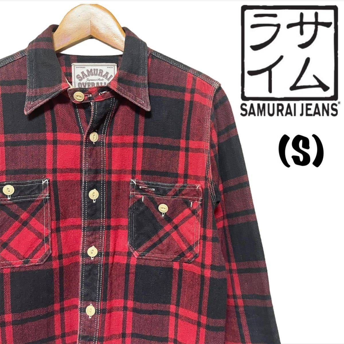 激安大特価！ チェック柄 ヘビーネルシャツ JEANS SAMURAI レッド