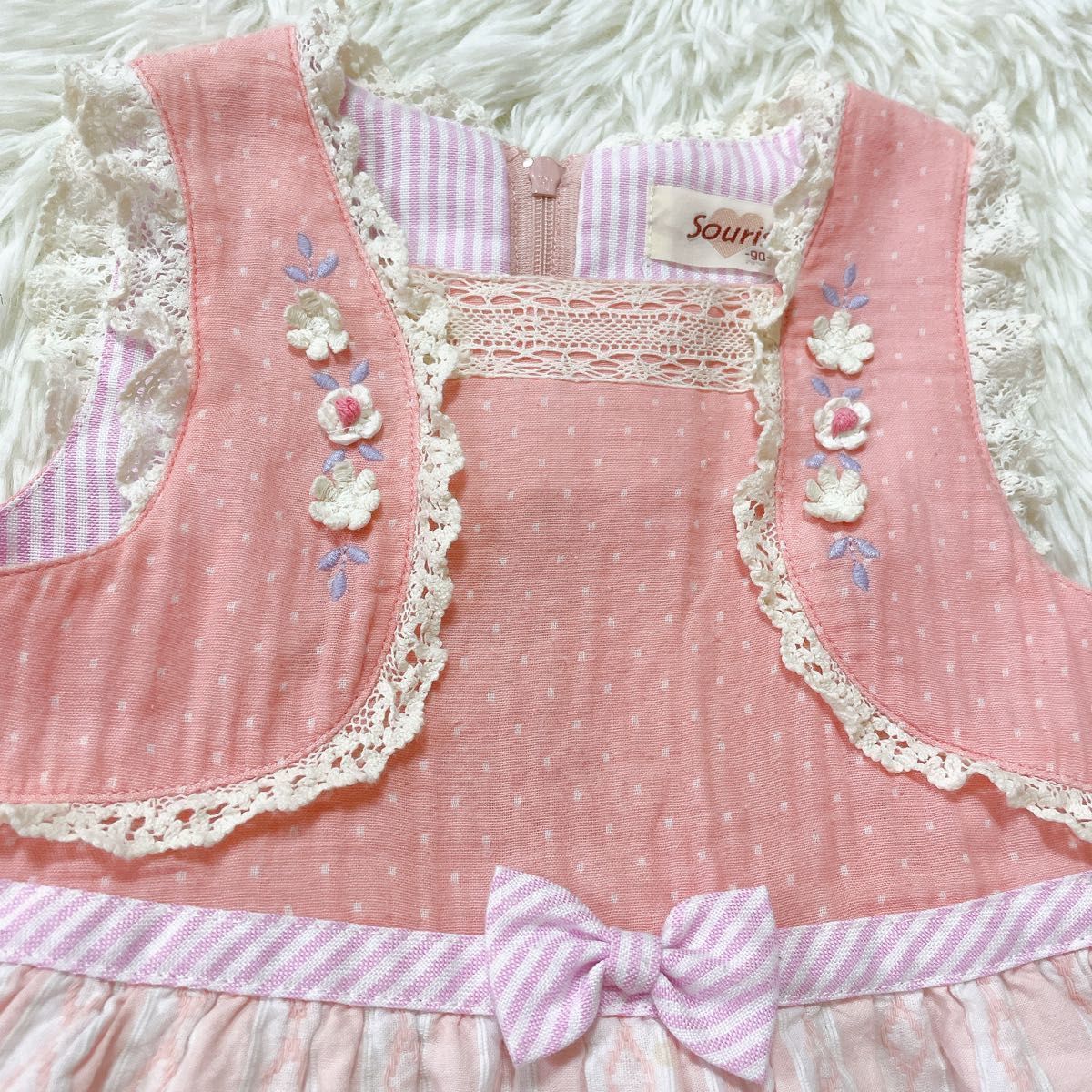 souris 90 ワンピース ミルキースーツ 女の子 夏服 子供服 スーリー ピンク ジャンパースカート キッズ ノースリーブの画像2