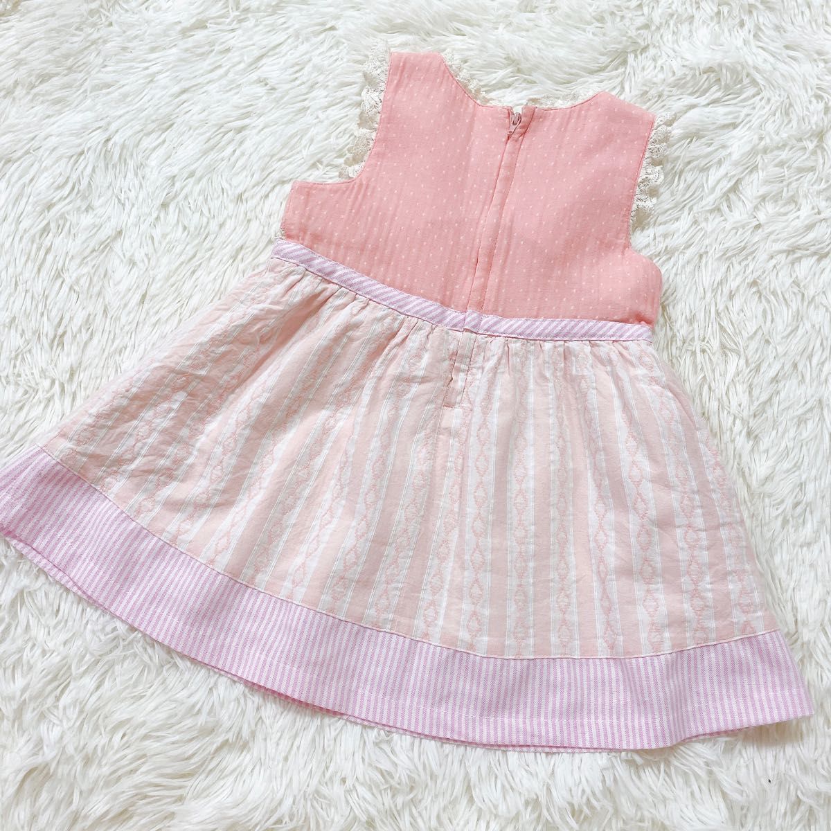 souris 90 ワンピース ミルキースーツ 女の子 夏服 子供服 スーリー ピンク ジャンパースカート キッズ ノースリーブの画像4