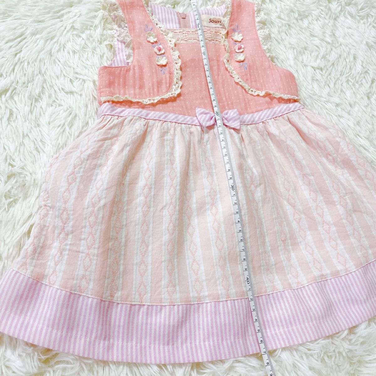 souris 90 ワンピース ミルキースーツ 女の子 夏服 子供服 スーリー ピンク ジャンパースカート キッズ ノースリーブの画像5
