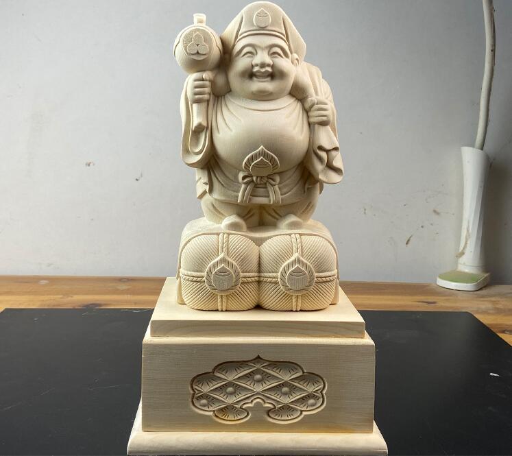 総檜材 大黒天立像 七福神 仏教工芸品 木彫仏教 精密彫刻 仏師で仕上げ品-