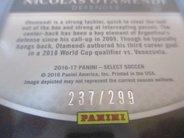 ∫ 278 カード　サッカーPanini 2016-2017 SELECT【NICOLAS OTAMENDI】パニーニ セレクト【ニコラス・オタメンディ】237/299 希少 未使用_画像3