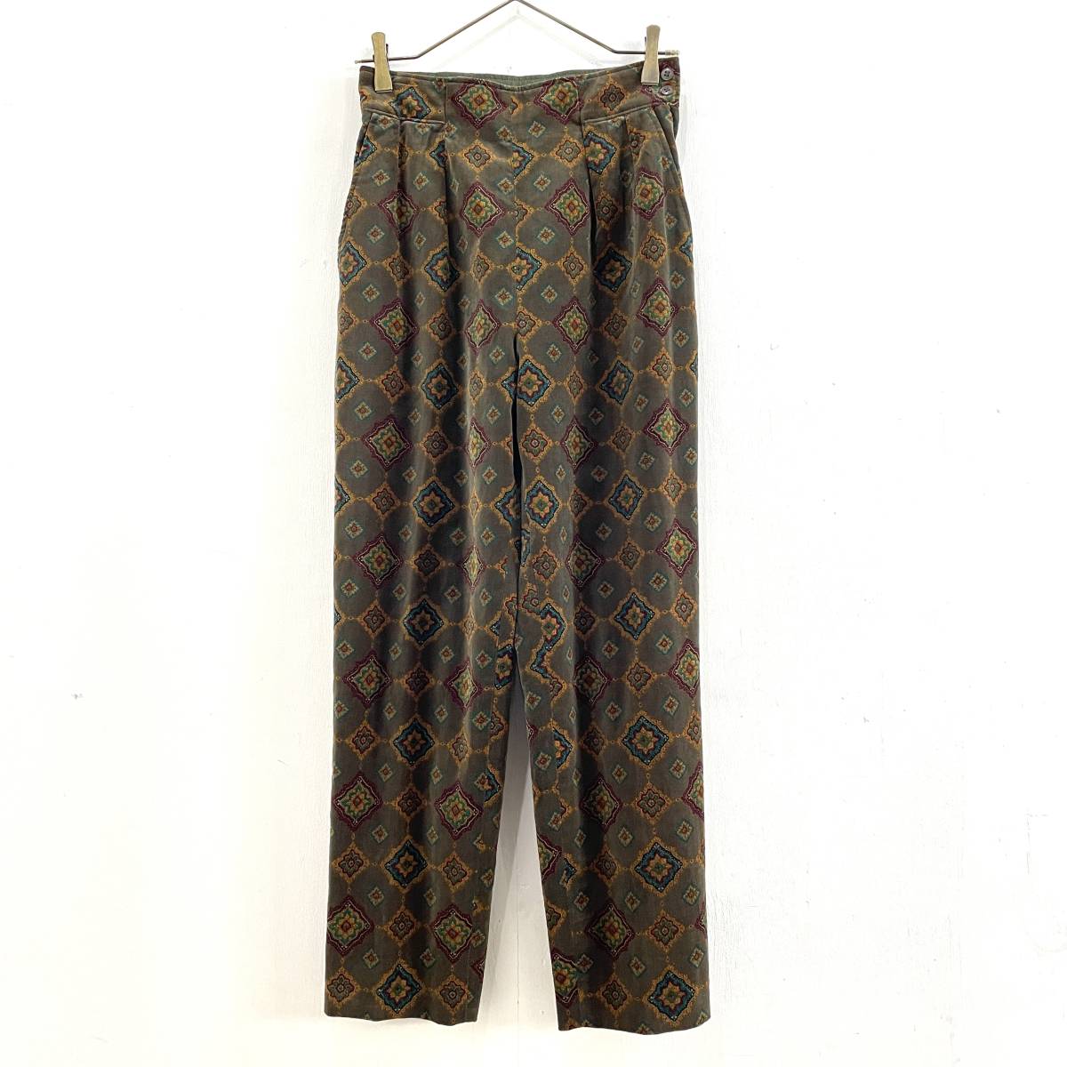 *KENZO PARIS Kenzo VINTAGE total pattern velour bell bed another . pants slacks size M olive series khaki old clothes [ uniform carriage / including in a package possibility ]B