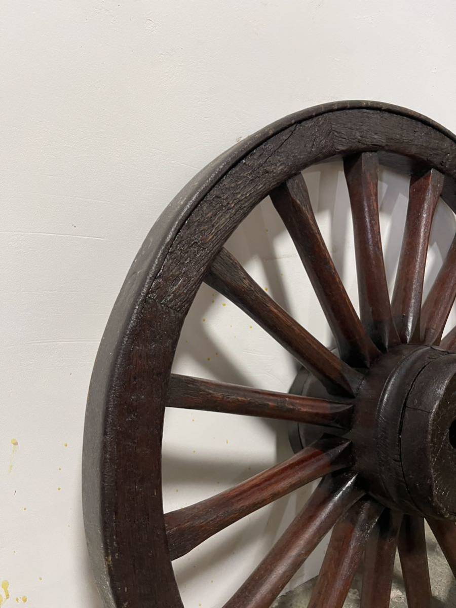 直径約 拭き漆 大型アンティークな車輪 木製車輪 鉄輪 レトロ