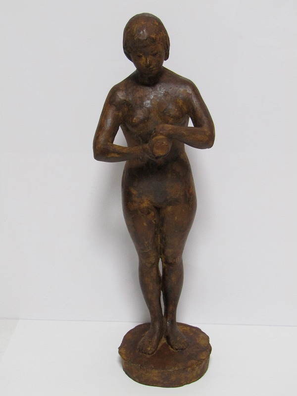 hh21-8728[TOM] 秋山沙走武 乾漆「裸婦像」高さ42.5cm 検/ ブロンズ オブジェ 女性像