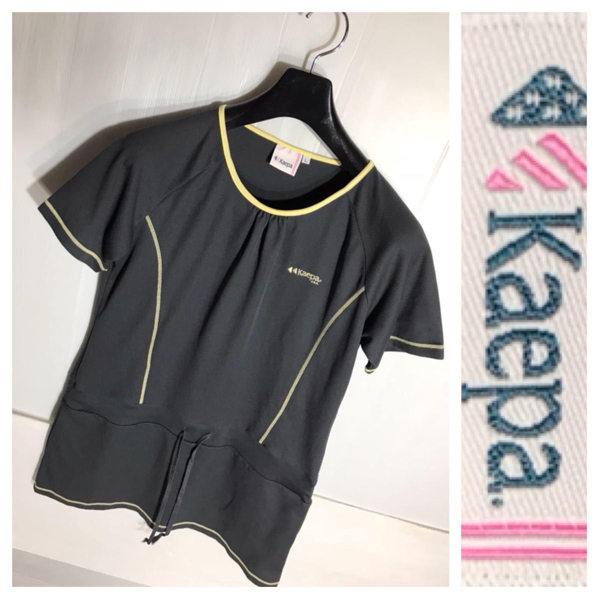 KAPPA Kappa Kei pado cow Sharo go embroidery polyester 100 waist cord mini-length dress Mini One-piece gray . yellow color L