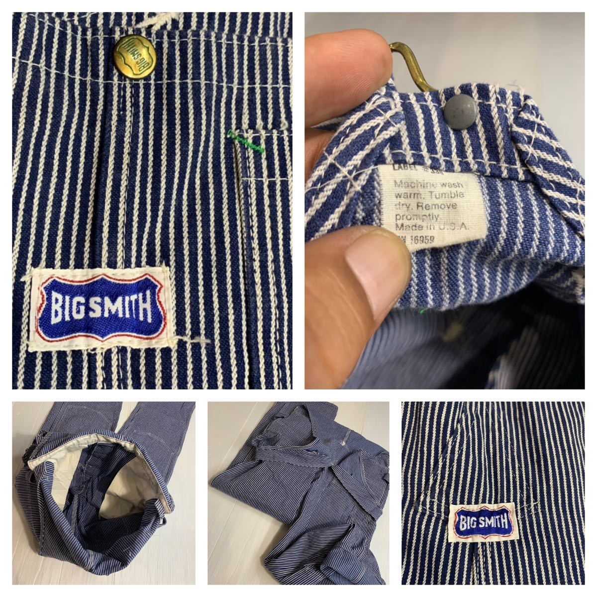 60's 〜 70's ヴィンテージ BIG SMITH ビッグスミス　USA製 エプロン付き ヒッコリーデニム ダブルニー　オーバーオール サロペット 約85cm_画像2