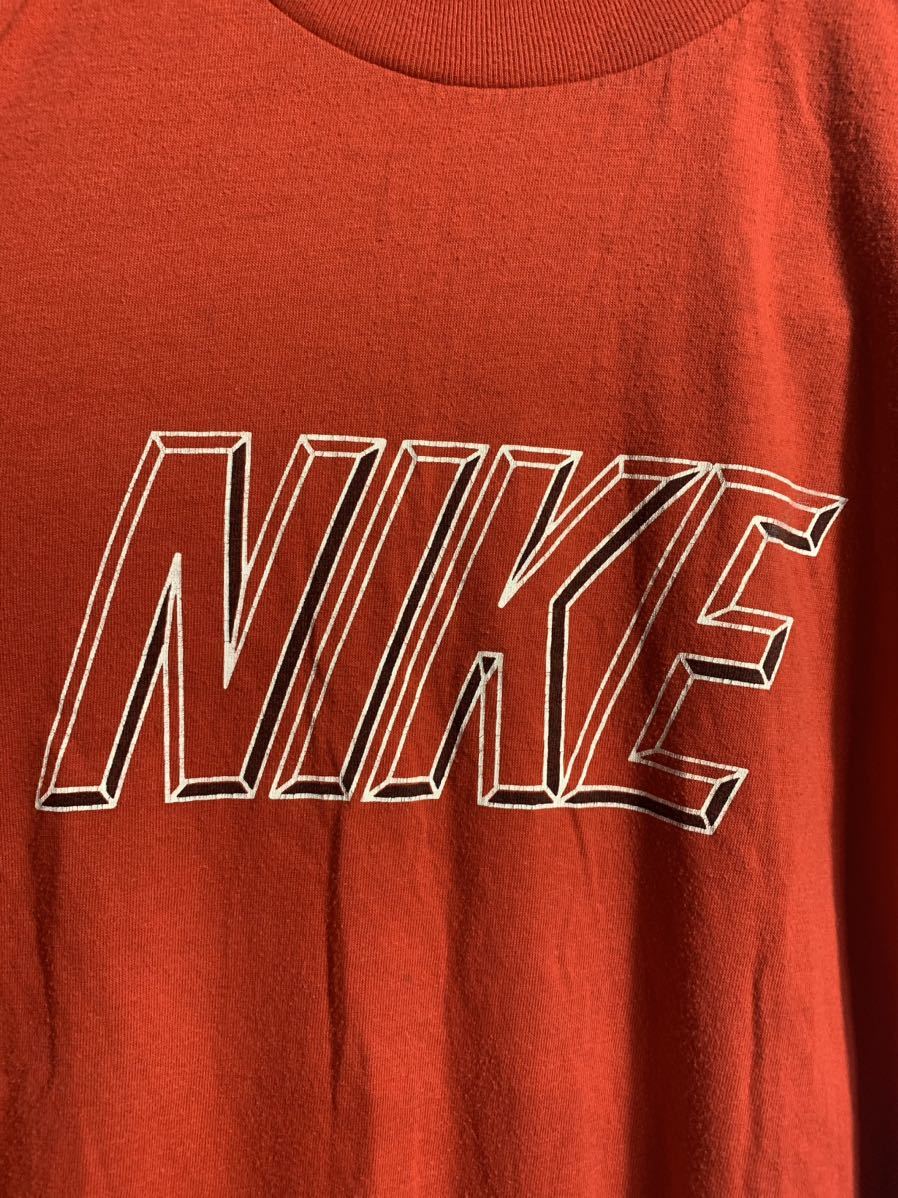 90's ヴィンテージ NIKE ナイキ　USA製　銀タグ　立体デカロゴ ポリ綿　半袖　ロゴTシャツ　赤　M 38-40 レッド　ビンテージ_画像5