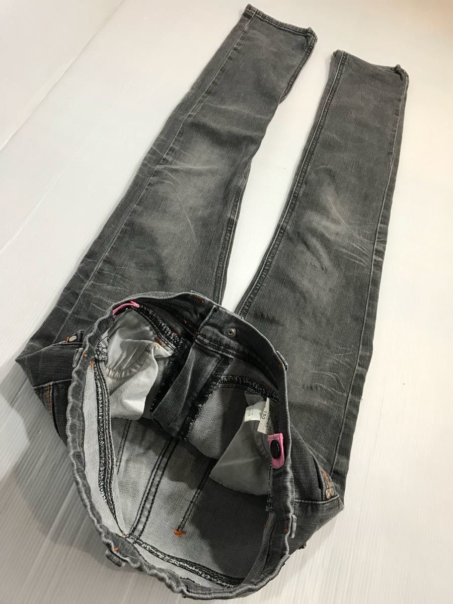 エドウィン Vienus Jean サムシング ポリ綿ストレッチ スキニーパンツ？ 加工ブラックデニム ジーンズ パンツ 150 約 66cm_画像7