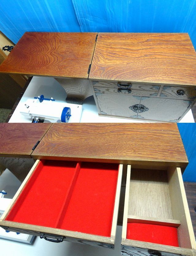 [YU211] Saitama sewing machine compact sewing machine working bench attaching Mini size storage shelves Japanese style Showa era AC adaptor attaching sewing 