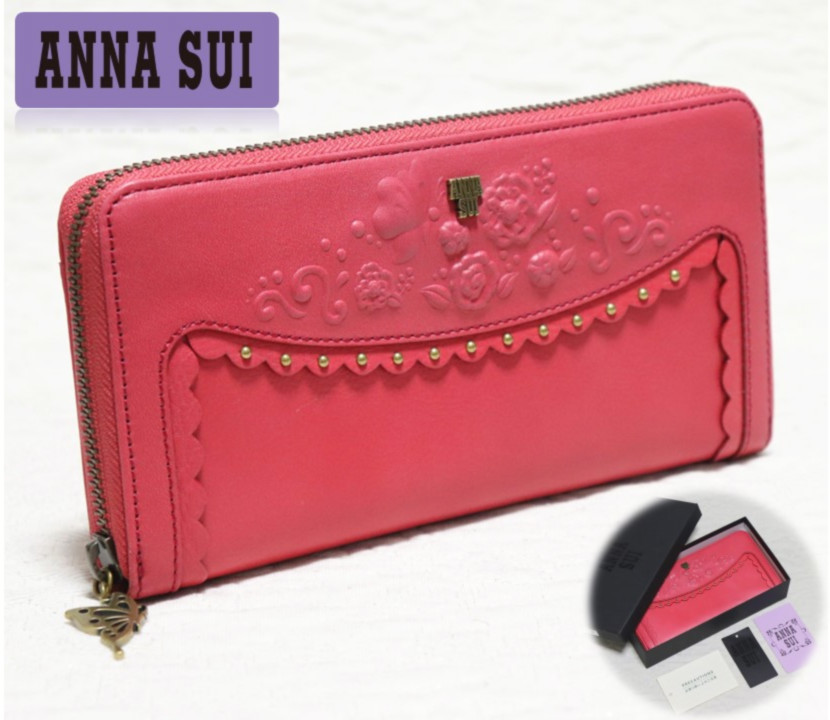 新品箱付き【ANNA SUI アナスイ】本革 立体お花 ラウンドファスナー長財布 v3479_画像1