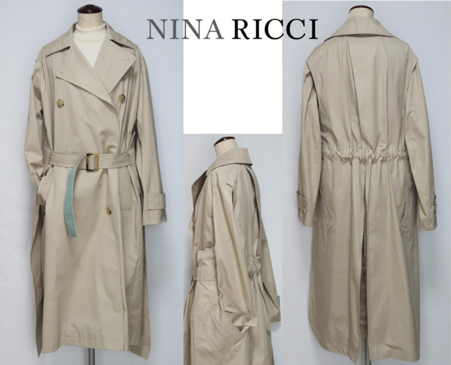 327,800円新品タグ付き【NINA RICCI ニナリッチ】後ろにダミーポケット トレンチコート36(大きめ) v1910-3959