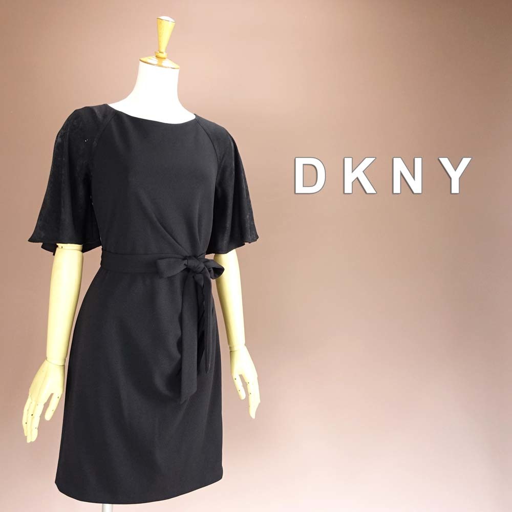 新品 DKNY 6/11号 ダナキャラン 黒 ベロア ワンピース パーティドレス 結婚式 二次会 披露宴 発表会 演奏会 フォーマル お呼ばれ 華46N2606_画像1