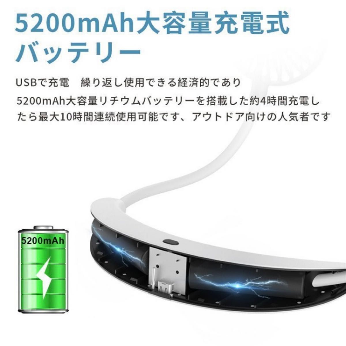 首掛け扇風機 携帯扇風機 ポータブル扇風機  usb扇風機   5200mAh オレンジ ネックファン 扇風機