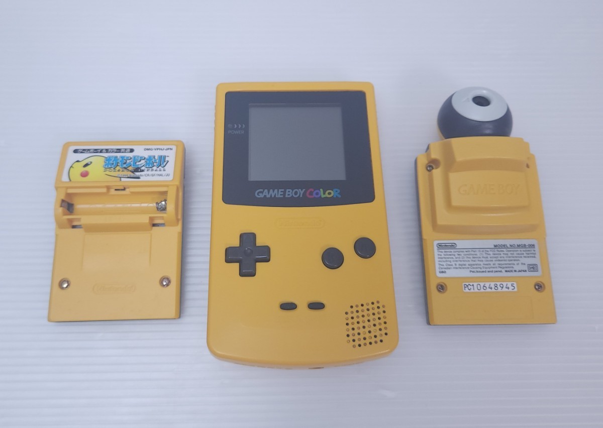きれい品 動作品 任天堂 Nintendo Gameboy Color ゲームボーイカラー本体 CGB-001黄色 GBC + ポケットカメラ MGB-006 + ポケモンピンボール