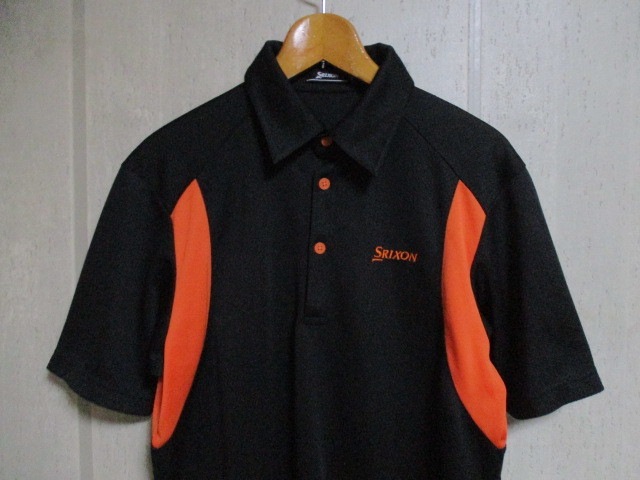 e767　スリクソン　SRIXON　半袖ポロシャツ　サイズL　黒×オレンジ　35-8_画像4